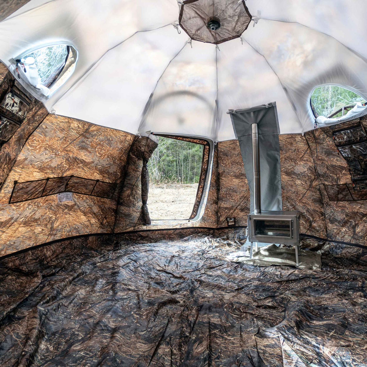 RBM Outdoors All-Seasons Tent UP-5 for 2–6 Person + Wood Stove Caminus M + Three-Layer Floor