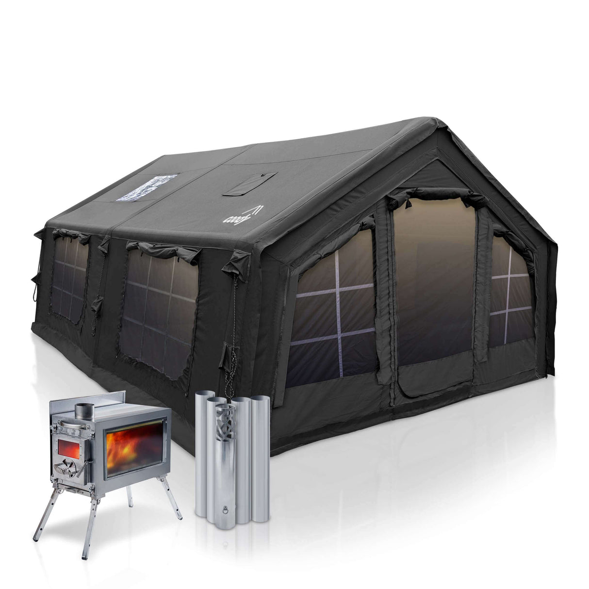 RBM Outdoors Coody 17.2 (Koala 7) Black + Stove Caminus M – Inflatable Tent with Stove