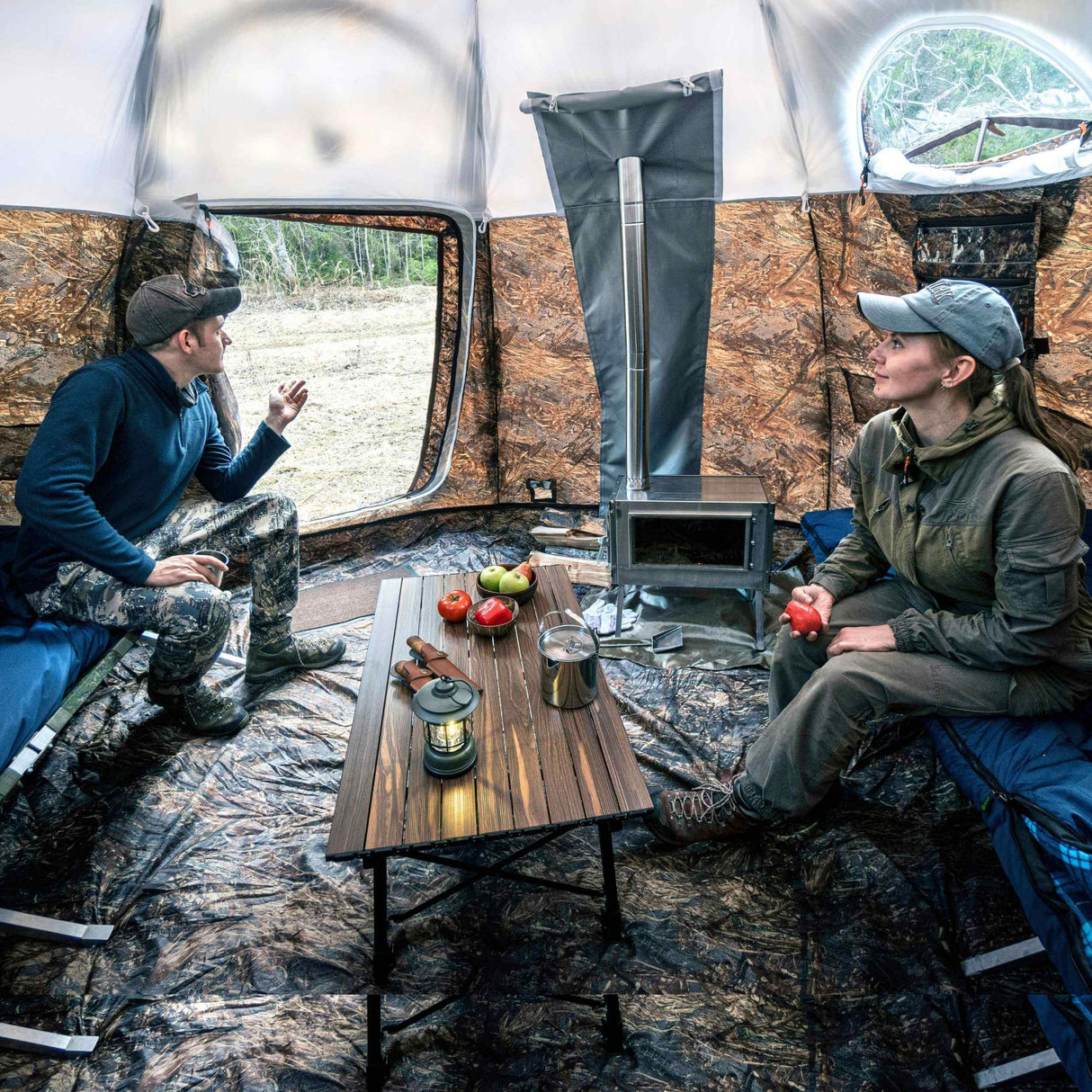 RBM Outdoors All-Seasons Tent UP-5 for 2–6 Person + Wood Stove Caminus M + Three-Layer Floor