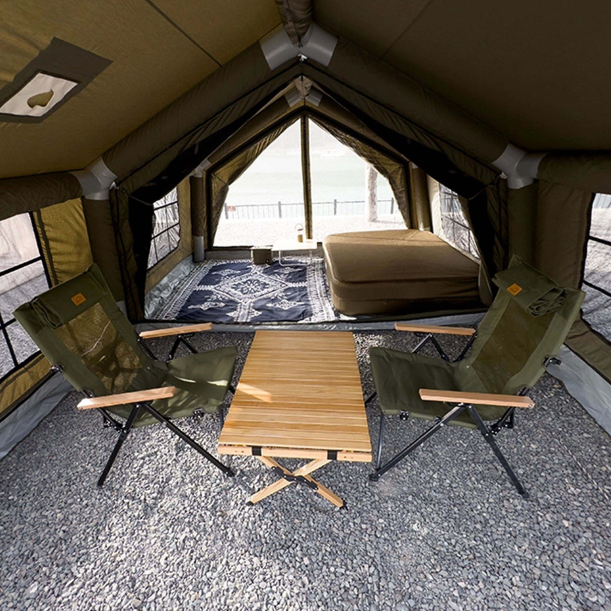 RBM Outdoors Coody 17.2 (Koala 7) Forest Green + Stove Caminus M – Inflatable Tent with Stove