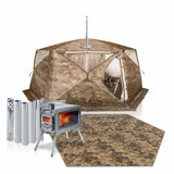 RBM Outdoors All-Seasons Tent Hexagon for 2–9 Person + Wood Stove Caminus M + Three-Layer Floor