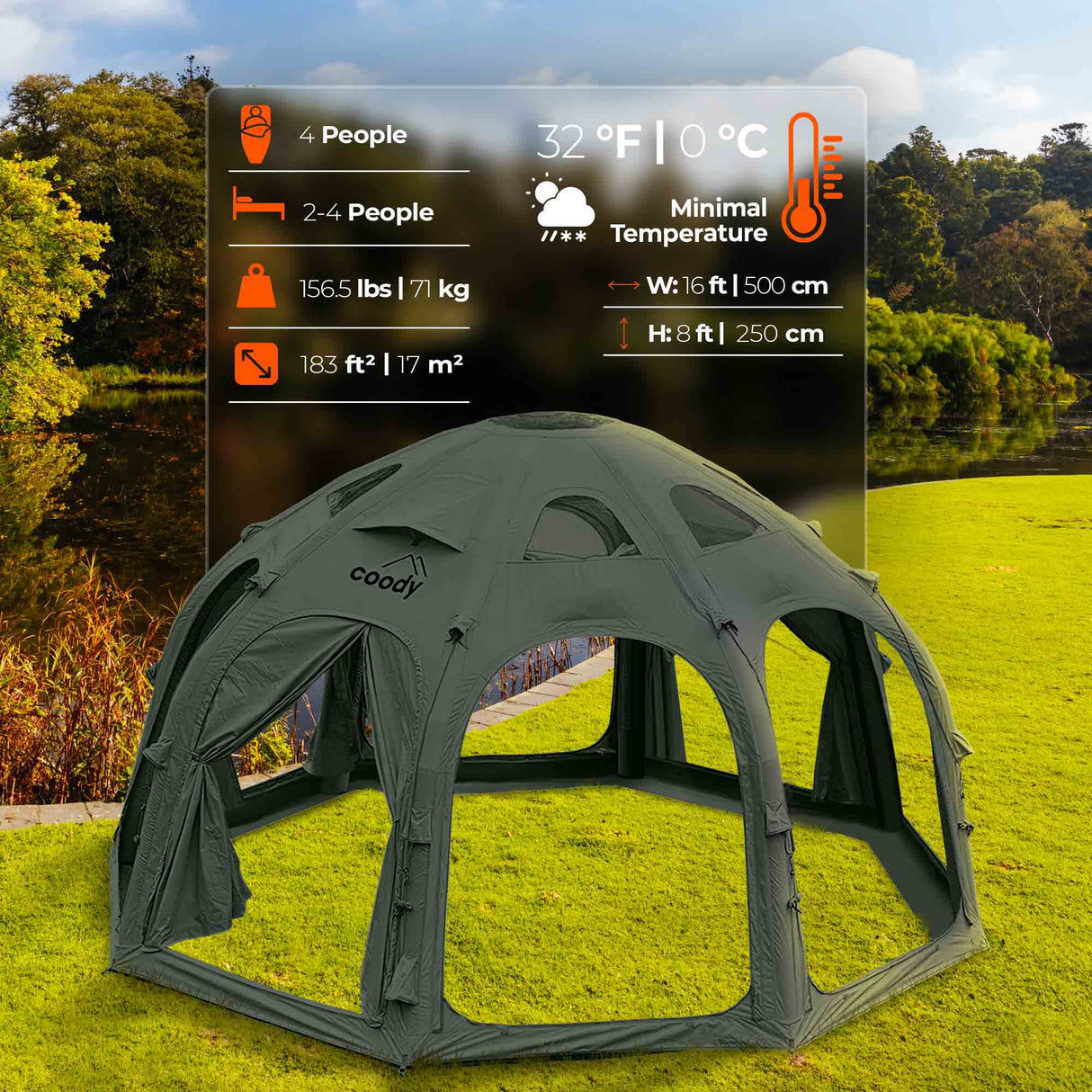 RBM Outdoors Coody Aurora Dome Inflatable Tent Octopus Forest Green (2–4 Person)
