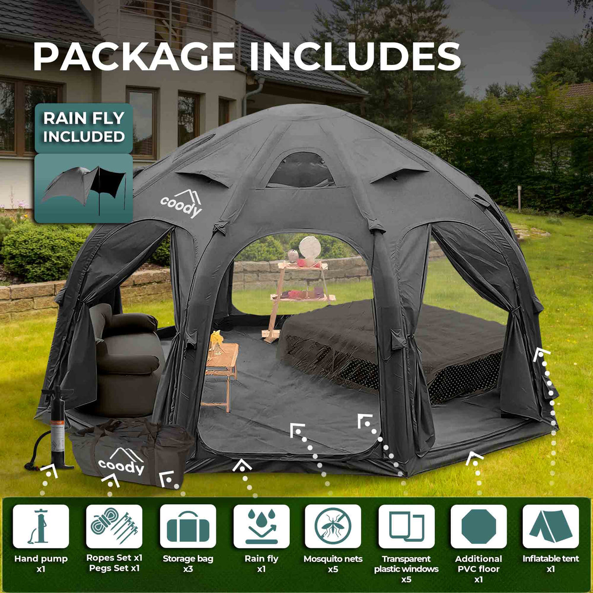 RBM Outdoors Coody Aurora Dome Inflatable Tent Octopus Black (2–4 Person)