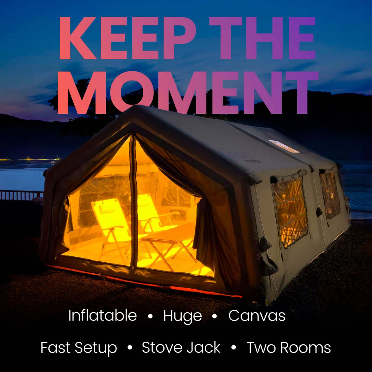 RBM Outdoors Coody 17.2 (Koala 7) Forest Green + Stove Caminus M – Inflatable Tent with Stove