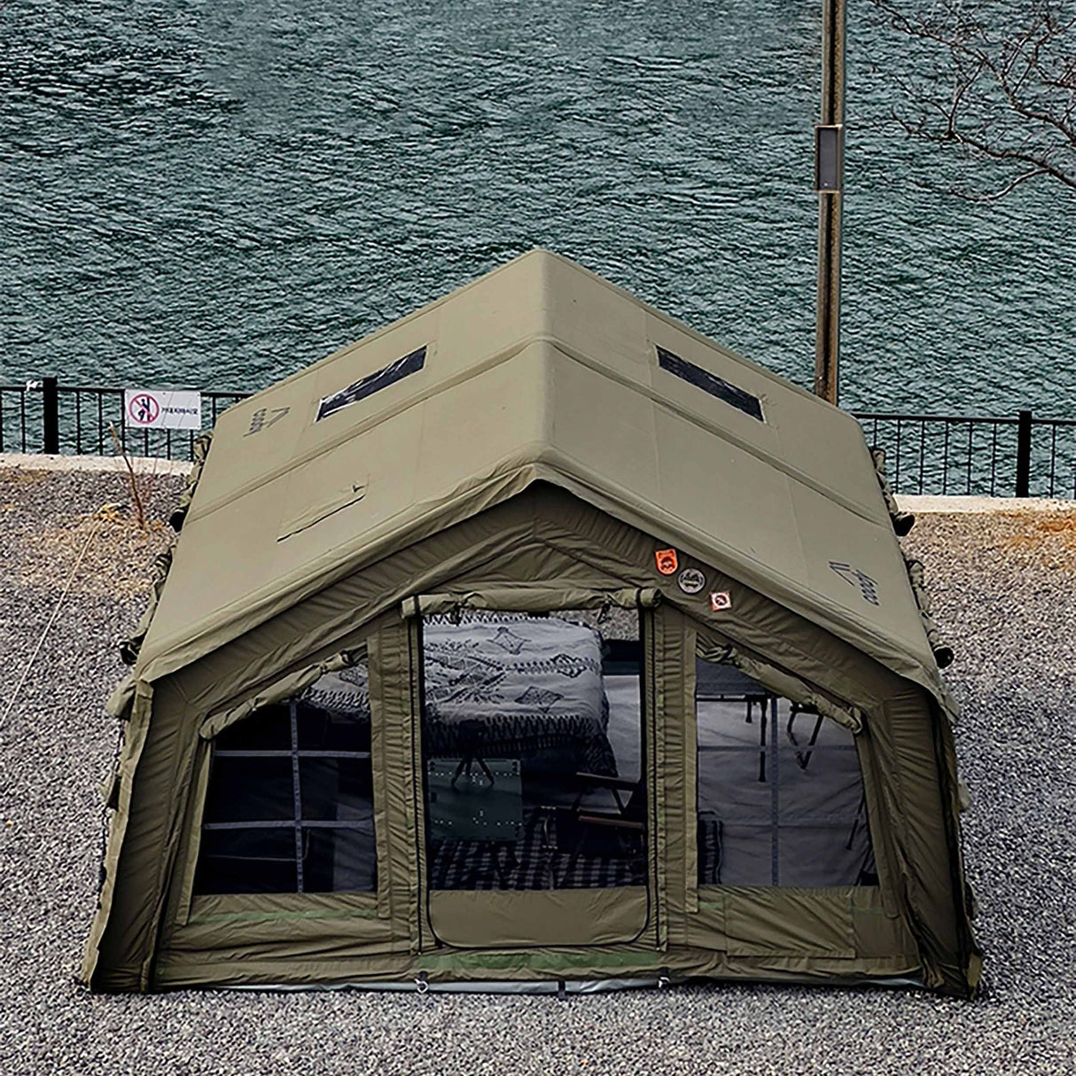 RBM Outdoors Coody 17.2 (Koala 7) Forest Green + Stove Caminus M – Inflatable Tent with Stove